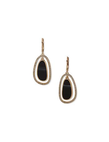 Anne Klein Orbital Jet Pierced Earrings Gold / Black | YUSVQ80416