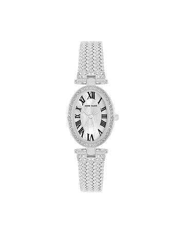 Anne Klein Oval Crystal Accented Mesh Bracelet Watch Metals Silver | EUSVG13129