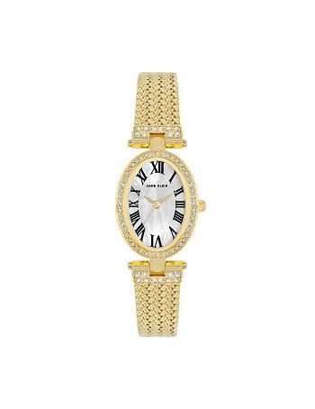 Anne Klein Oval Crystal Accented Mesh Bracelet Watch Metals Gold | USEAH77569