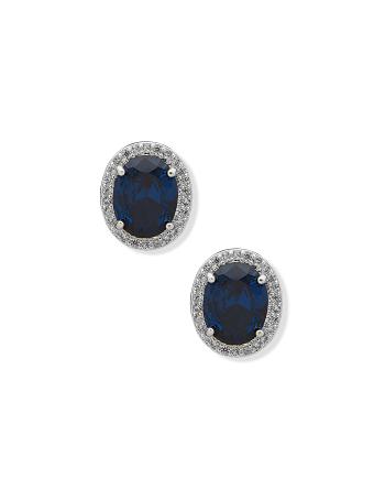 Anne Klein Oval Halo Button Sapphire Pierced Earrings Blue / Silver | LUSSX73797