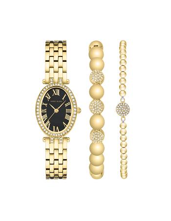 Anne Klein Oval Watch and Bracelet with Premium Crystals Sets Gold | USJBT52678