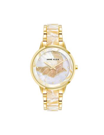 Anne Klein Patterned Mother of Pearl Dial Watch Metals Gold / White | USEAH31439