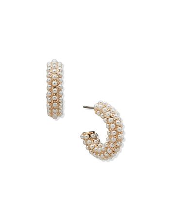 Anne Klein Pearl C Hoop Pierced Earrings Gold | USEAH86379