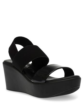 Anne Klein Praga Platform Sandals Wedges Black | YUSVQ40913