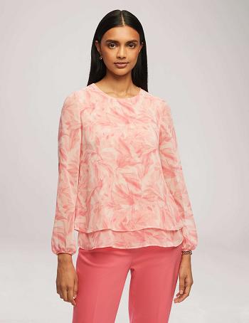 Anne Klein Printed Long Sleeve Double Layer Blouse Tops Pink / Multicolor | EUSVG66947