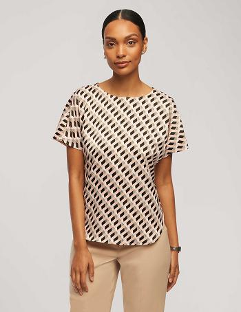 Anne Klein Printed Short Sleeve Blouse With Bateau Neckline Tops Multicolor | XUSGW54041