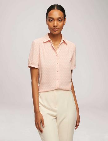 Anne Klein Printed Short Sleeve Button-Up Blouse Tops Pink / White | USXBR53873