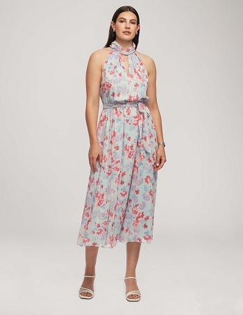 Anne Klein Printed Twist Neck Halter Midi With Sash Dresses Blue / Multicolor | USNZX35229