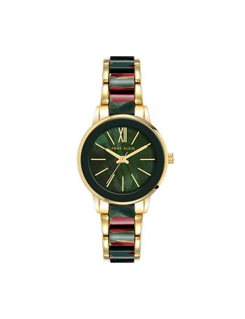 Anne Klein Resin Link Bracelet Watch Metals Gold / Green / Burgundy | BUSSD28016