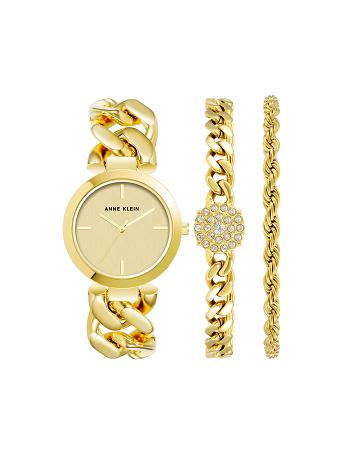 Anne Klein Round Chain Watch and Bracelet Set Metals Gold | USCIF18395