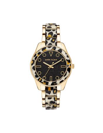 Anne Klein Shimmer Leopard Print Resin Link Watch Metals Gold / Leopard | AUSWC92332