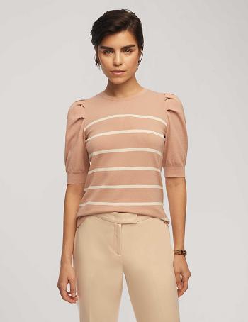 Anne Klein Short Puff Sleeve Crew Neck With Stripes Sweaters Pink / White | USCVG72066