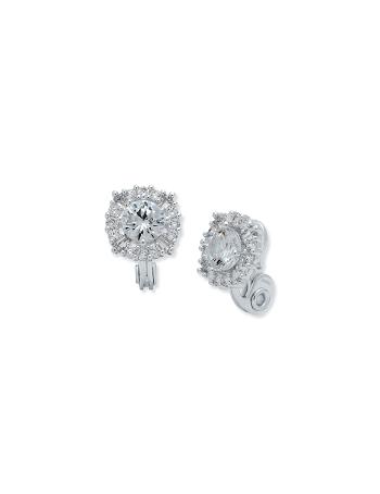 Anne Klein Silver-Tone Crystal Pave Clip Earrings Silver | USJKU54231