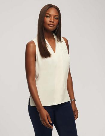 Anne Klein Sleeveless Pleated Shoulder Blouse Tops White | GUSUC18039