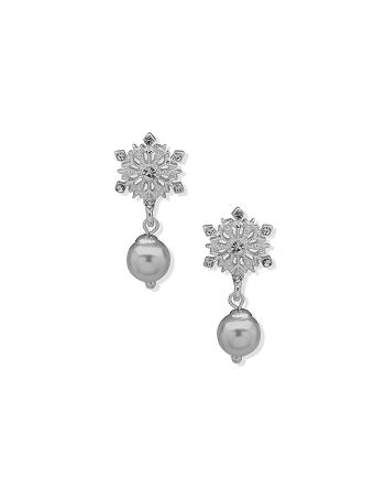 Anne Klein Snowflake Drop With Pearl Pierced Earrings Silver | USDYB30333