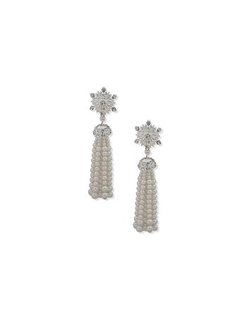 Anne Klein Snowflake Linear Pierced Earring with Faux Pearl Tassel Earrings Silver | USNEJ88710