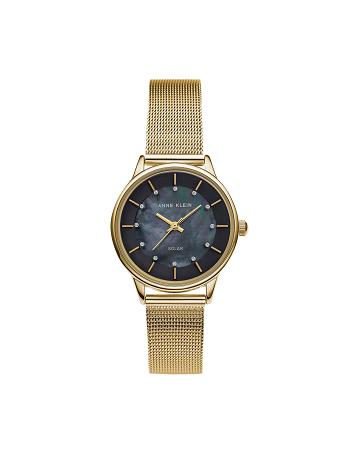 Anne Klein Solar Powered Mesh Watch Considered Gold / Black | USZPD21818