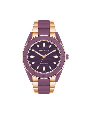 Anne Klein Solar Recycled Ocean Plastic Bracelet Watch Considered Rose / Gold / Purple | USEGJ41424