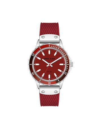 Anne Klein Solar Rubber Strap Watch Considered Red / Silver | DUSVO20957