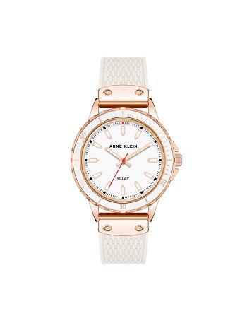 Anne Klein Solar Rubber Strap Watch Considered White / Rose / Gold | DUSVO63232