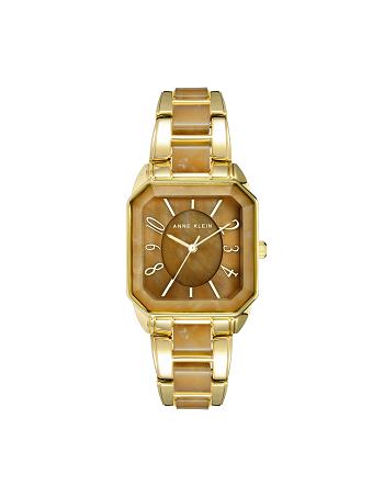 Anne Klein Square Case Resin Link Bracelet Watch Metals Brown / Gold | DUSKV71403