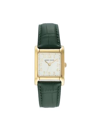 Anne Klein Square Case Strap Watch Leather Green / gold | LUSTR47981