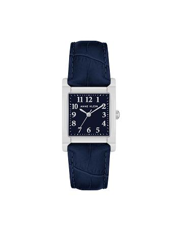 Anne Klein Square Case Strap Watch Leather Navy / Silver | UUSTG80156