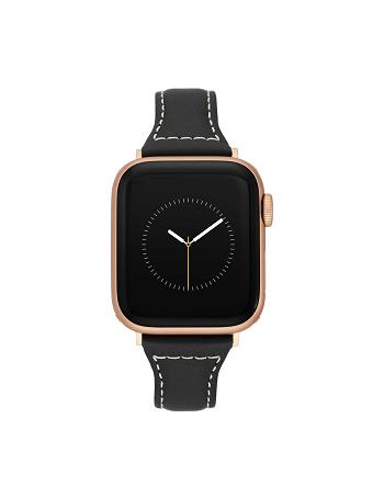 Anne Klein Stitched Band for Apple Watch® Leather Black / Rose / Gold | USDYB97894