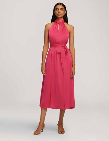 Anne Klein Twist Neck Halter Midi Dresses Pink | USQCS51881