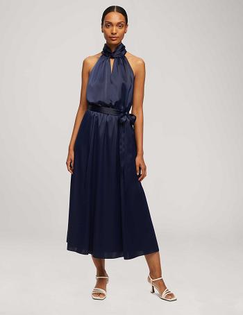 Anne Klein Twist Neck Halter Midi With Sash Dresses Blue | USZPD87999