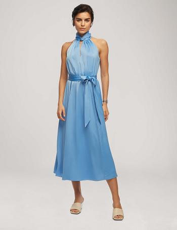 Anne Klein Twist Neck Halter Midi With Sash Dresses Blue | YUSVQ62081