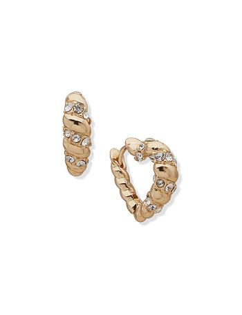 Anne Klein Twisted Heart Huggie Hoop Pierced Earrings Gold | FUSUI44903