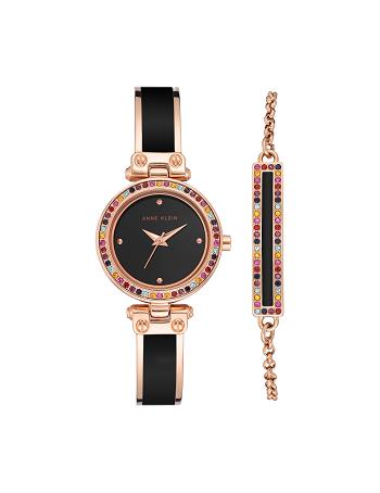 Anne Klein Watch and Bracelet with Premium Multicolored Crystals Sets Rose / Gold / Black | UUSND96024