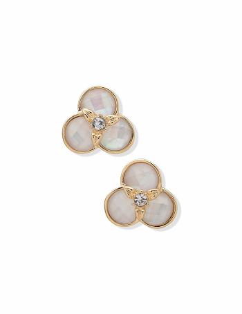 Anne Klein White Flower Button Clip Earrings Gold / Flower | XUSBH41709