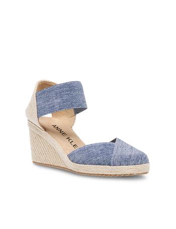 Anne Klein Zoey Round Toe Espadrille Wedges Sandals Blue | USEGJ85935