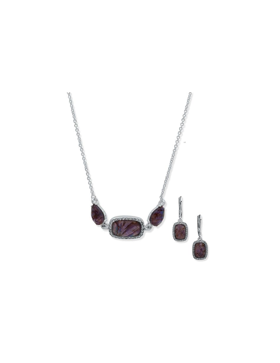 Anne Klein Abalone Necklace and Earring Set in Pouch Earrings Silver / purple | USICD21857