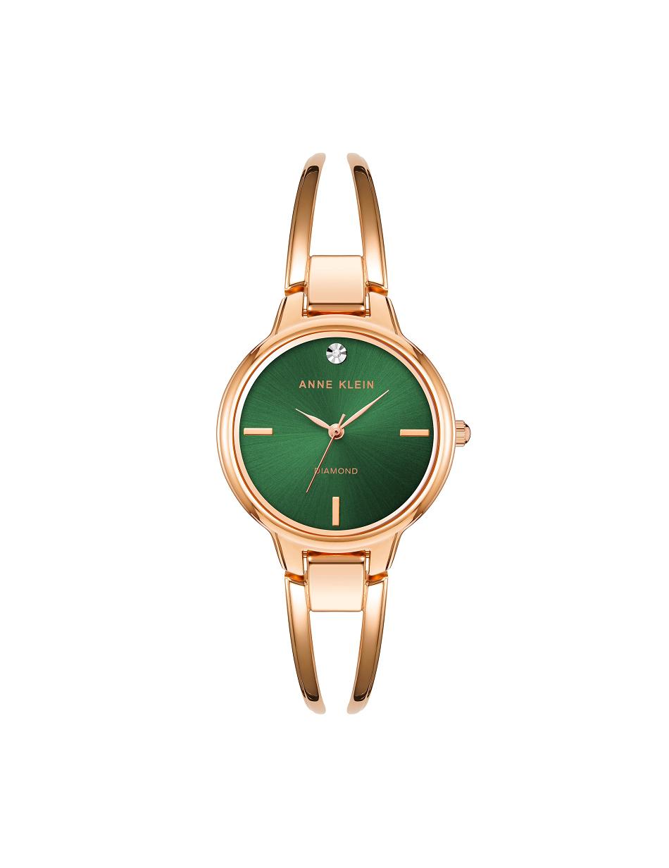 Anne Klein Accented Open Bangle Watch Diamond Rose / Gold / Green | FUSHY16216