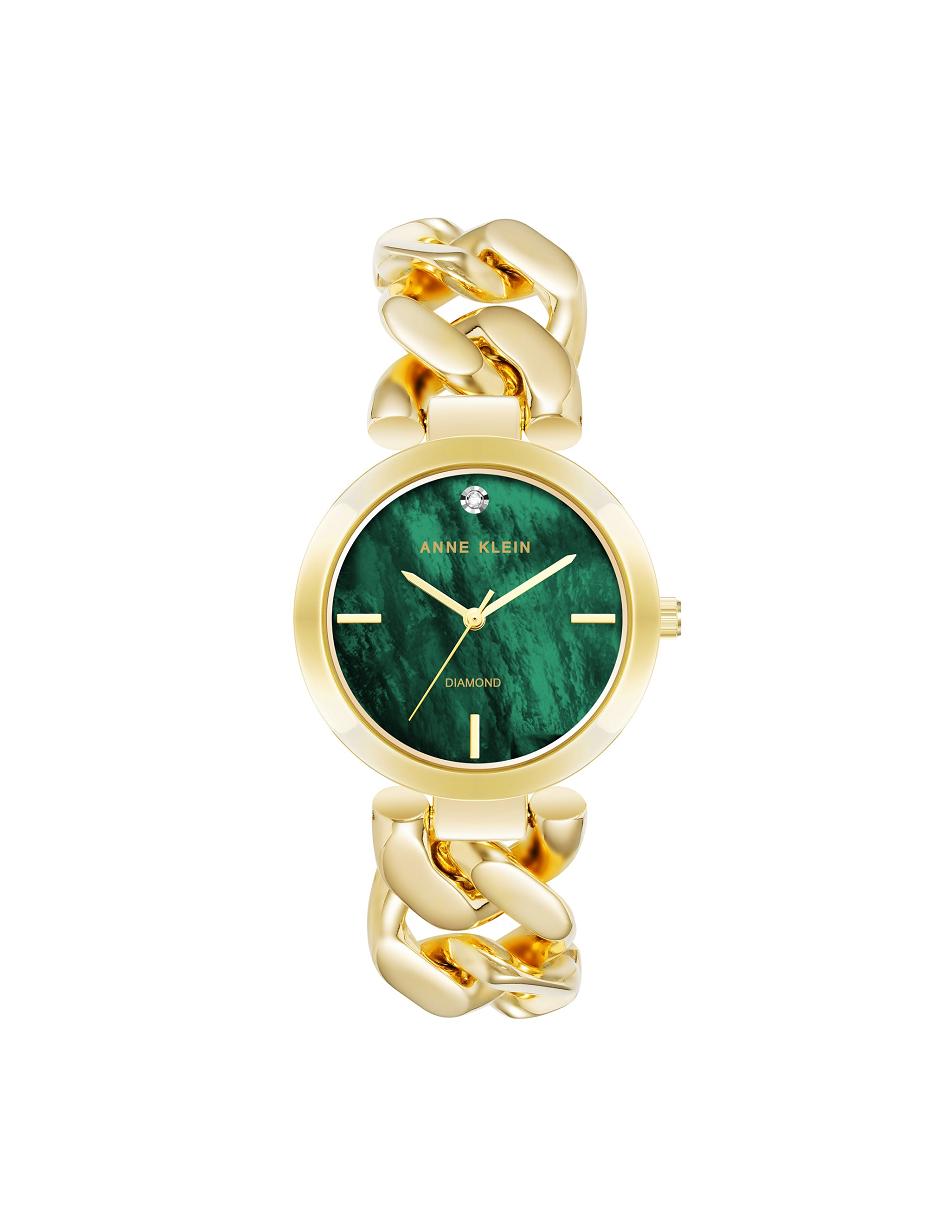 Anne Klein Accented Round Case Bracelet Watch Diamond Gold / Green | LUSTR26006