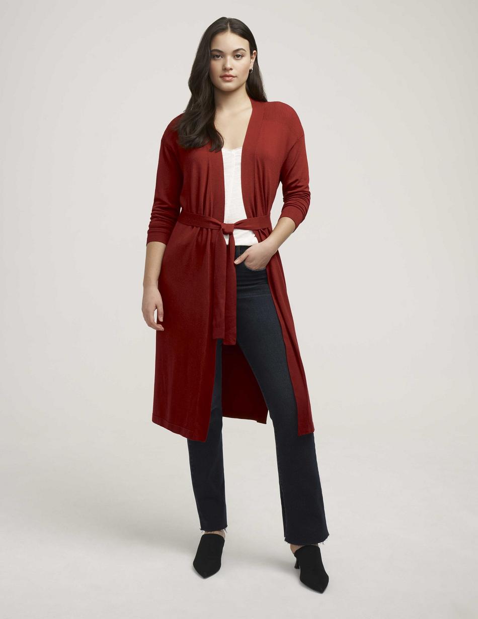 Anne Klein Belted Long Cardigan- Clearance Sweaters Red | PUSQX37440