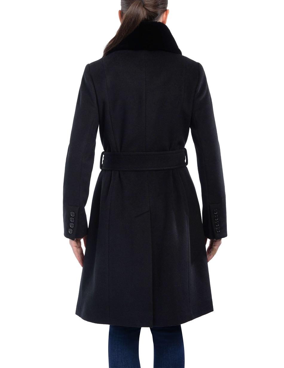 Anne Klein Belted Wrap Wool Coat With Fur Collar Outerwear Black | UUSND15206