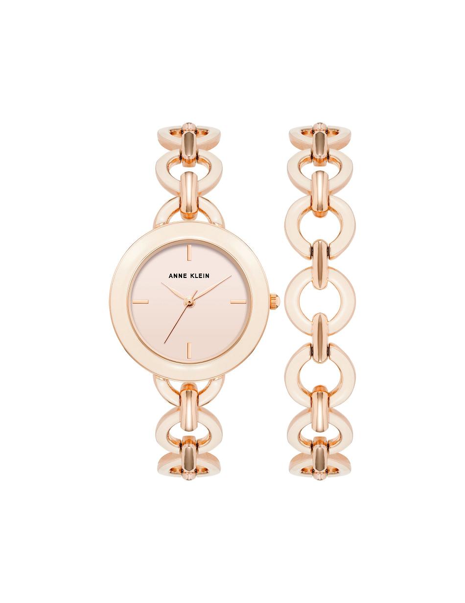 Anne Klein Boyfriend Circular Link Bracelet Watch Sets Pink / Pink / Rose / Gold | PUSQX65247