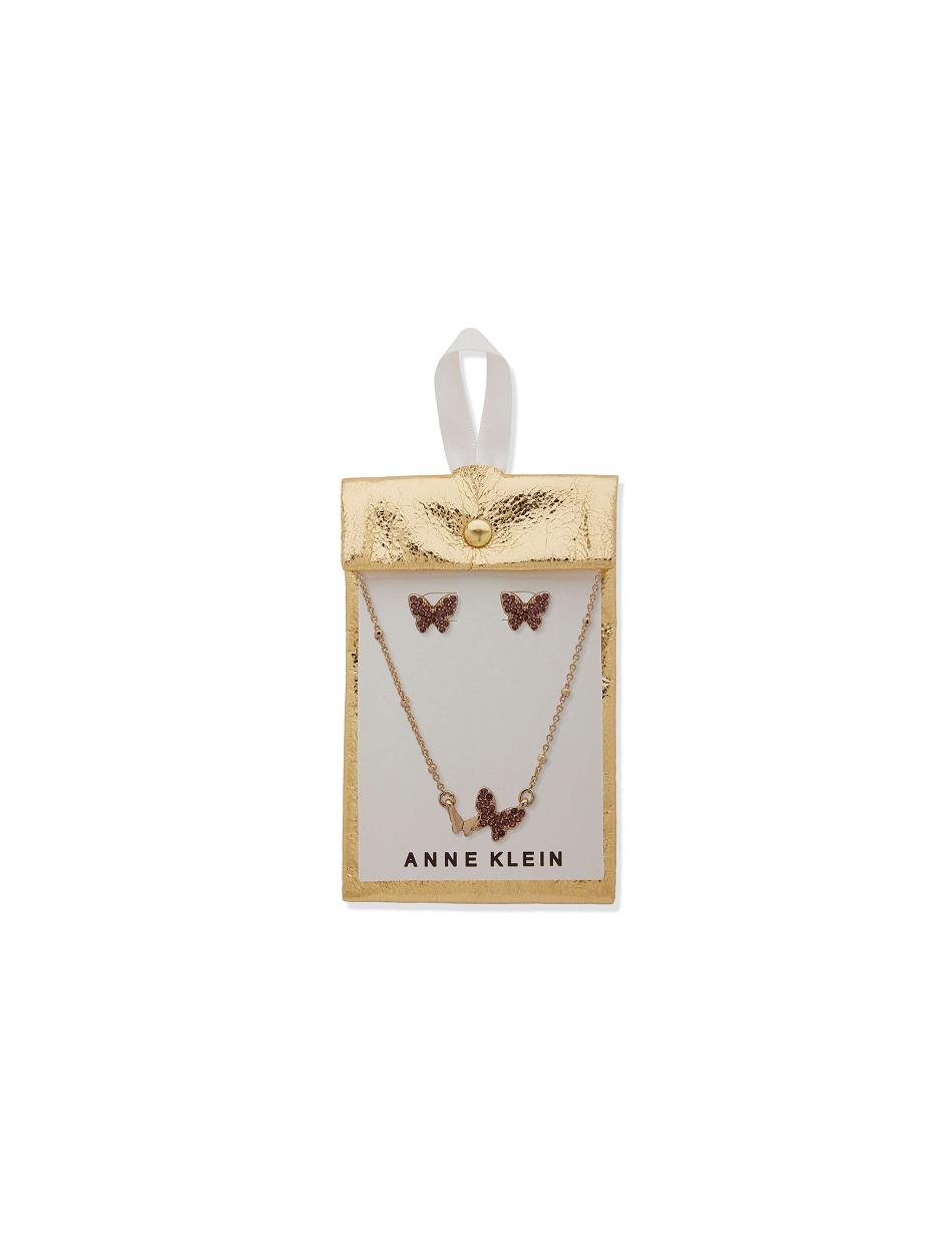 Anne Klein Butterflies Motif Necklace and Earring Set in Pouch Jewelry Sets Gold | EUSVG72112