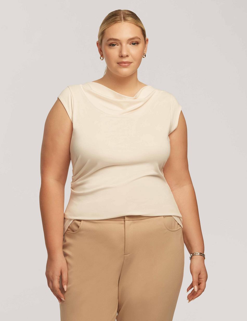 Anne Klein Cap Sleeve Cowl Neck Top Plus Size White | TUSPQ83885