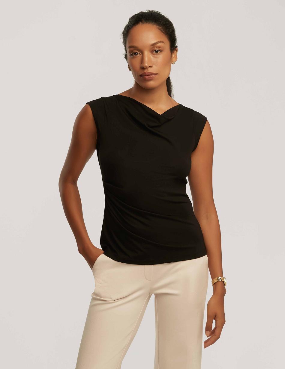 Anne Klein Cap Sleeve Cowl Neck Top Tops Black | USXBR12599