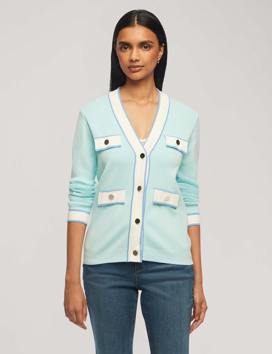 Anne Klein Cardigan With Tipped Pockets Sweaters Blue | BUSSO10243