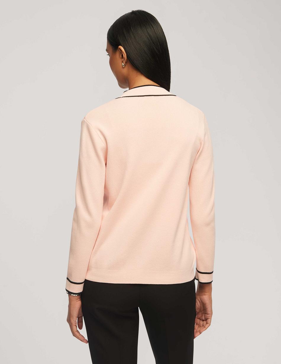 Anne Klein Cardigan With Tipped Pockets Sweaters Pink / Black | FUSUI25546