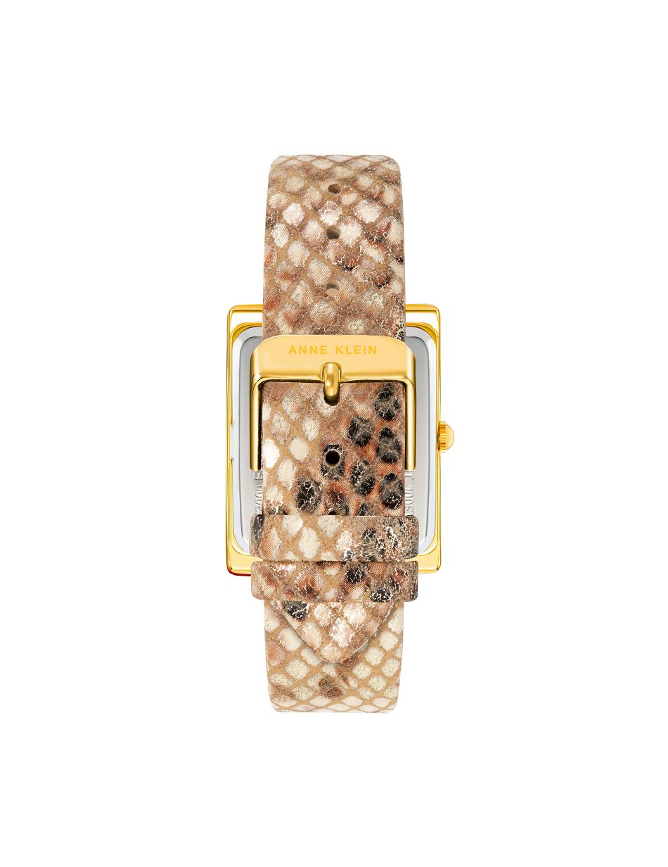 Anne Klein Case Leather Band Watch Rectangular Gold / Cream / Brown | ZUSMJ60682