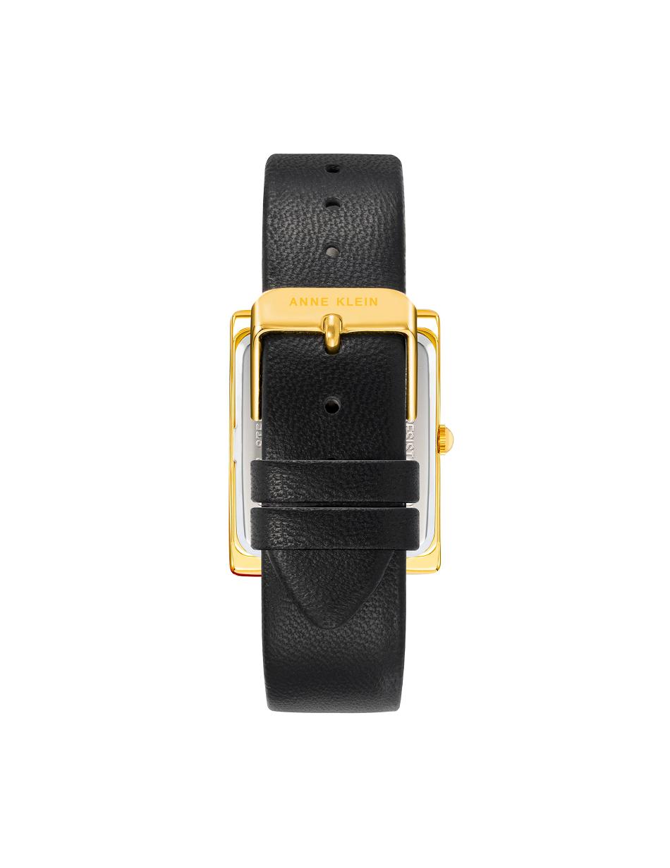 Anne Klein Case Leather Band Watch Rectangular Gold / Black | ZUSNQ97052