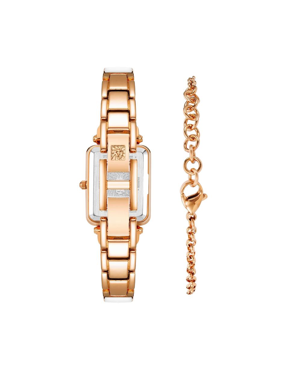 Anne Klein Case Watch and Bracelet Set Rectangular White / Rose / Gold | DUSKV84132