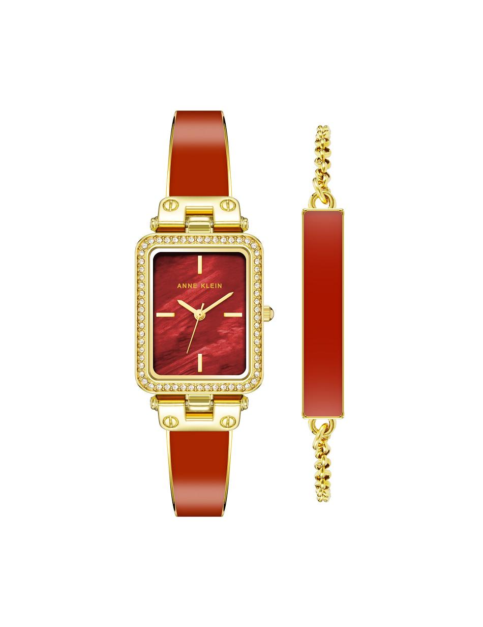 Anne Klein Case Watch and Bracelet Set Rectangular Gold / Orange | DUSVO45465